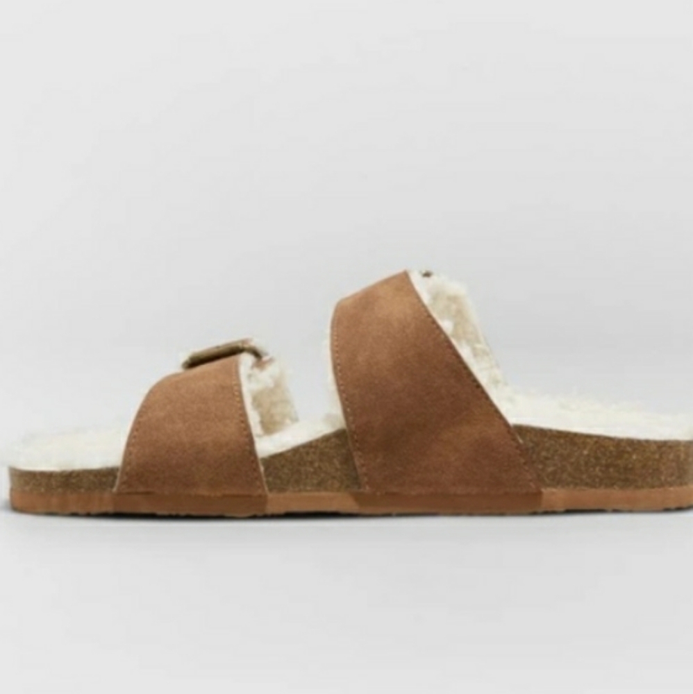 Open Toe Multi Strap Sherpa Footbed Slides Sandals - image 2